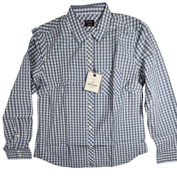 UNTUCKIT Crispo Gingham Button-Up Long Sleeve Shirt – Blue & White Size 14 - Picture 2 of 6